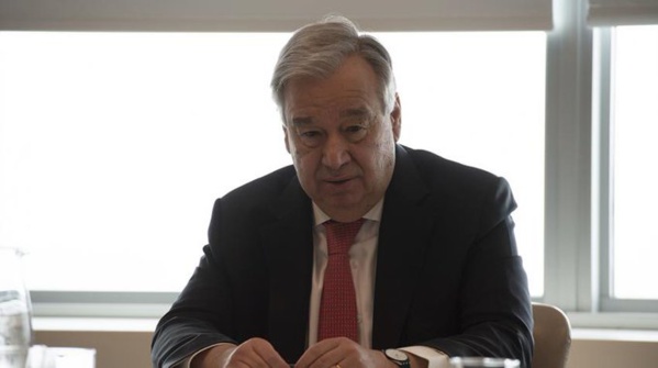 António Guterres lors de sa conférence de presse en vidéo-conférence.