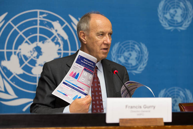 Le Directeur général de l’OMPI, Francis Gurry, lors de la présentation du rapport annuel de l’Agence à la presse