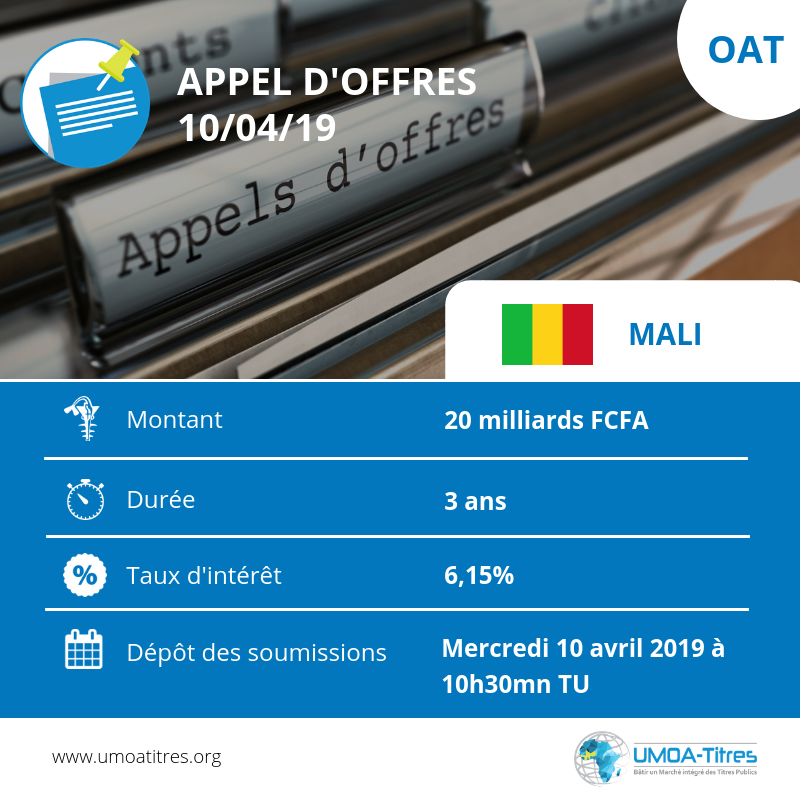 Marché financier régional : Le Mali sollicite 20 milliards de FCFA en obligations du trésor