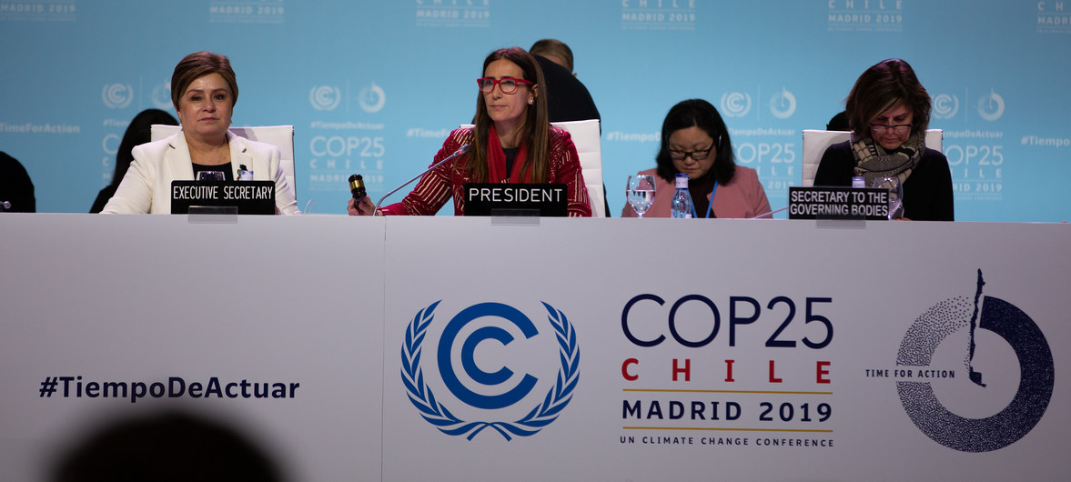CCNUCC La Secrétaire exécutive de la CCNUCC, Patricia Espinosa, et la Présidente de la COP25, Carolina Schmidt, lors d'un bilan sur les négocations de la COP25 au milieu de la nuit