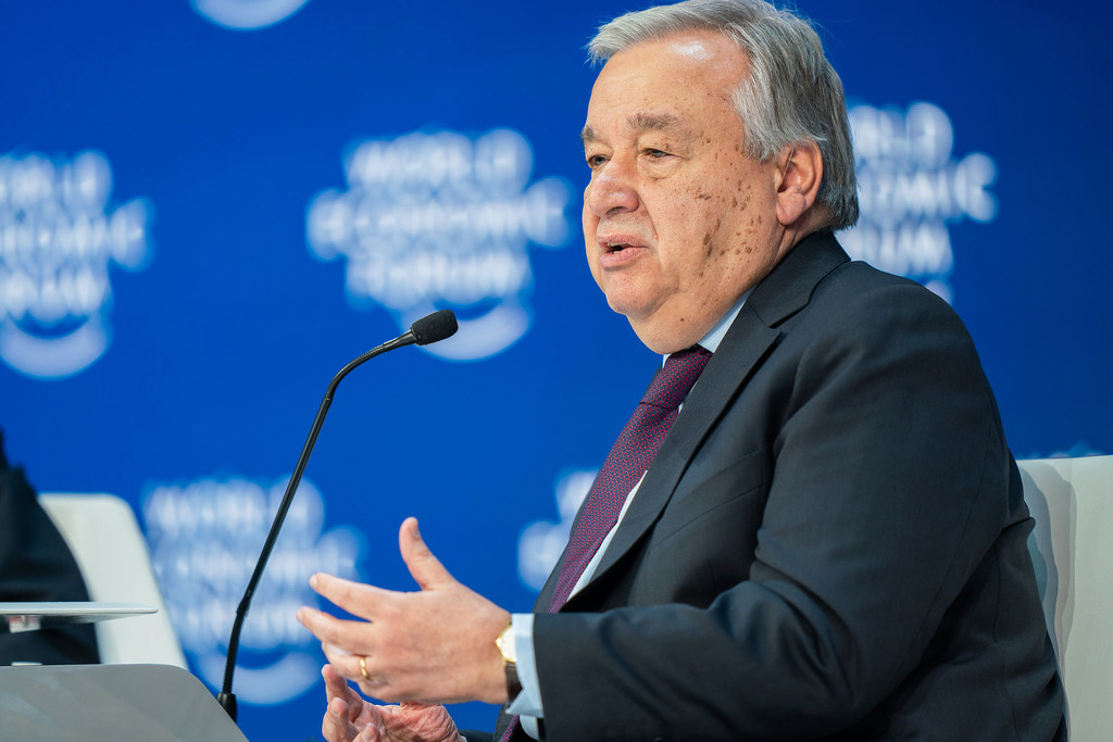 Forum économique mondial/Boris Baldinger Le Secrétaire général de l'ONU, António Guterres, au Forum économique mondial à Davos.